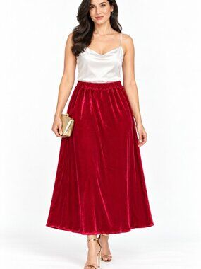 Eileen Fisher Ruby Red Velvet Flared Maxi Skirt